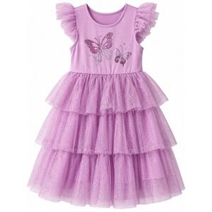 Pink & Violet Butterfly Tutu Dress Girls 6 Purple Excellent Glitter Tiered Tulle